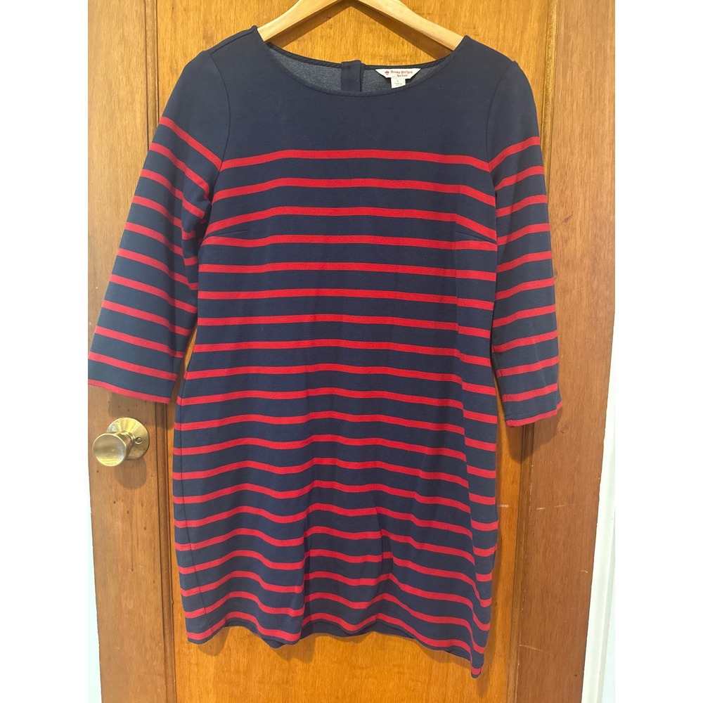 Brooks Brothers dress Med / Large navy red stripe mini 3/4‎ sleeve cotton blend